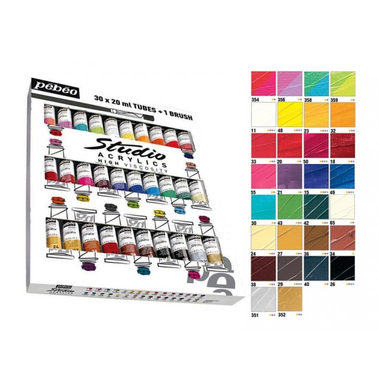 Set of 30 x 20ml with Brush Pebeo Studio Acrylic Paint